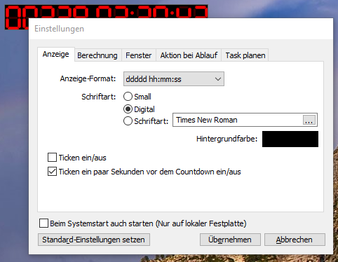 Generelle Einstellungen zum Countdown